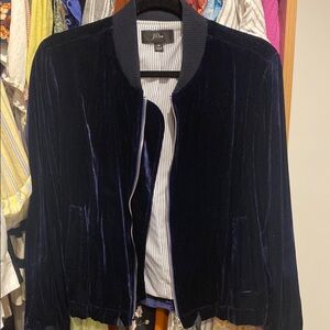 J. Crew Blue Bomber Jacket Velvet Zip Closure